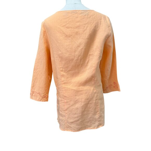 Edward Irish Linen Tunic Top Women’s SZ:M Peach Embroidered Boho 3/4 Sleeve - Picture 3 of 8